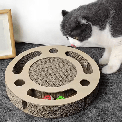Grattoir Chat - PurrRoundScratcher™ - Minimaliste - Happy Miaou